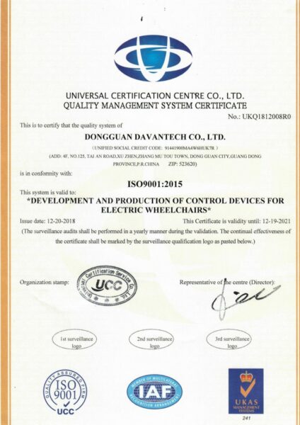 Davantech ISO9001:2015 certificate