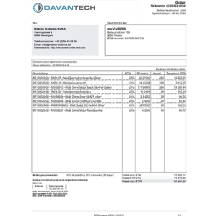 Davantech order for manufacturing