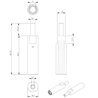 dimension contact pin female D6