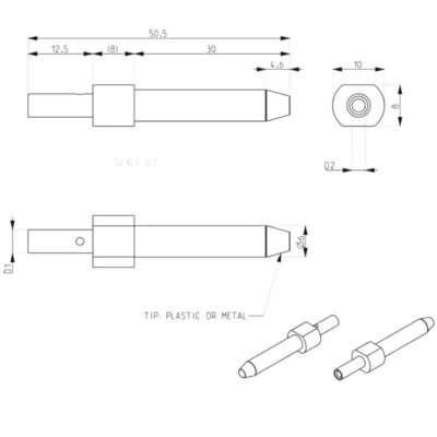 dimension contact pin male D6